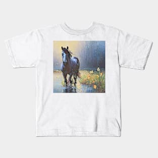 water, flowers and horse Kids T-Shirt